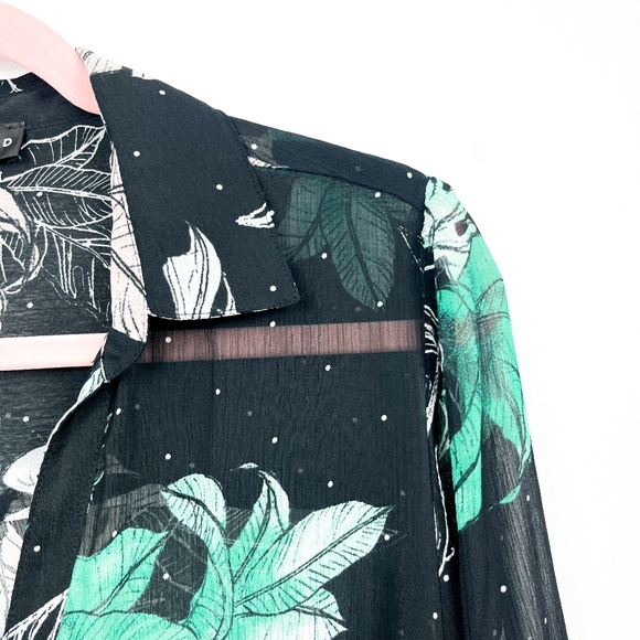 Love & Legend Black White & Green Long Sleeve Sheer Button-Up Blouse - Picture 2 of 10